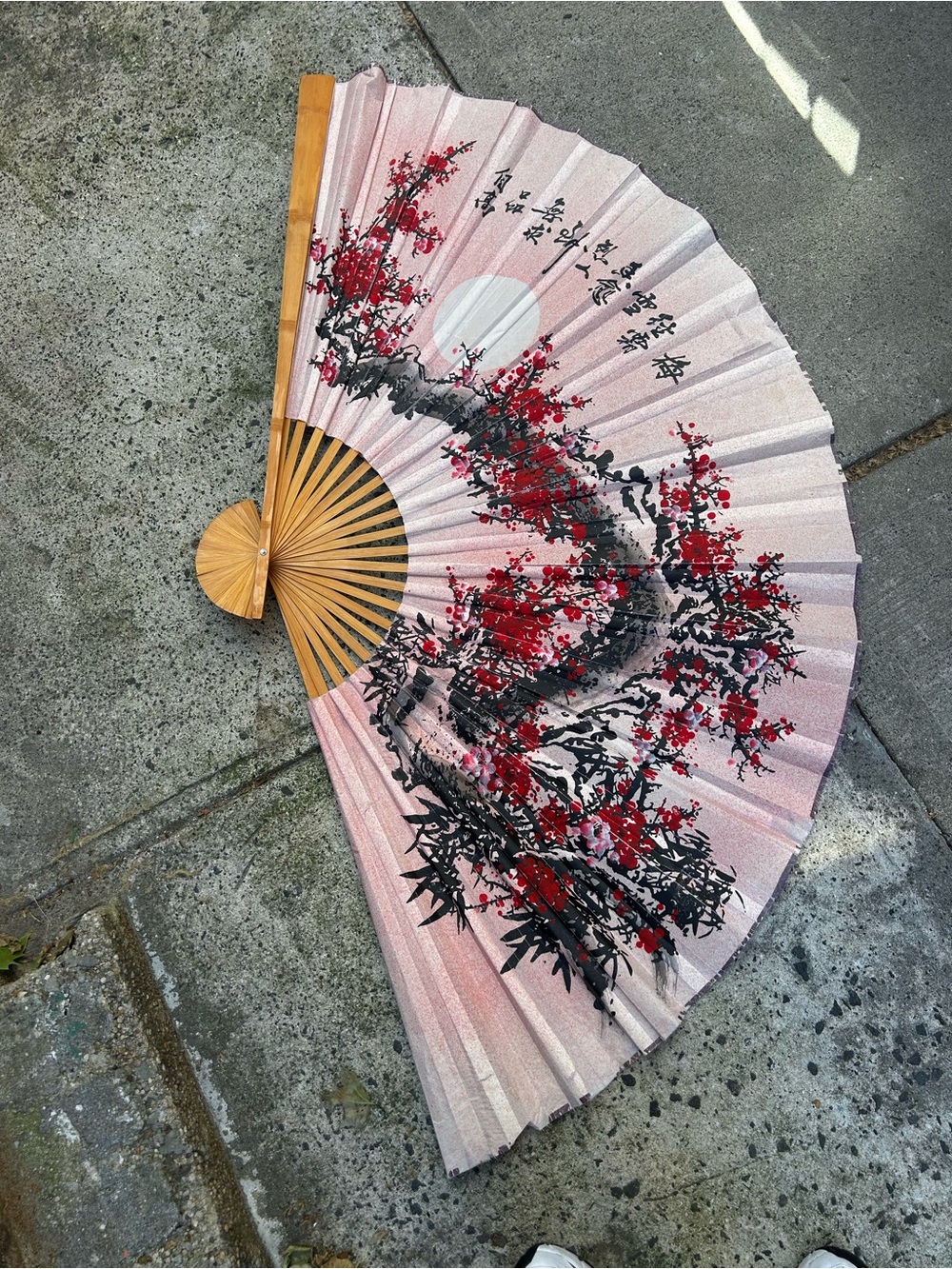 Vintage Asian Decorative Bamboo Wall Fan with Cherry Blossom Design
